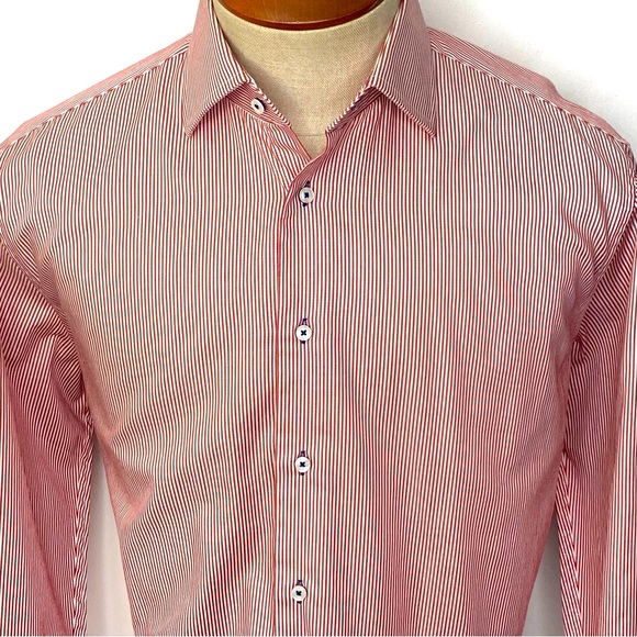 Tommy Hilfiger Men’s Fitted Striped Long Sleeve Button Down Dress Shirt Large - Picture 3 of 12